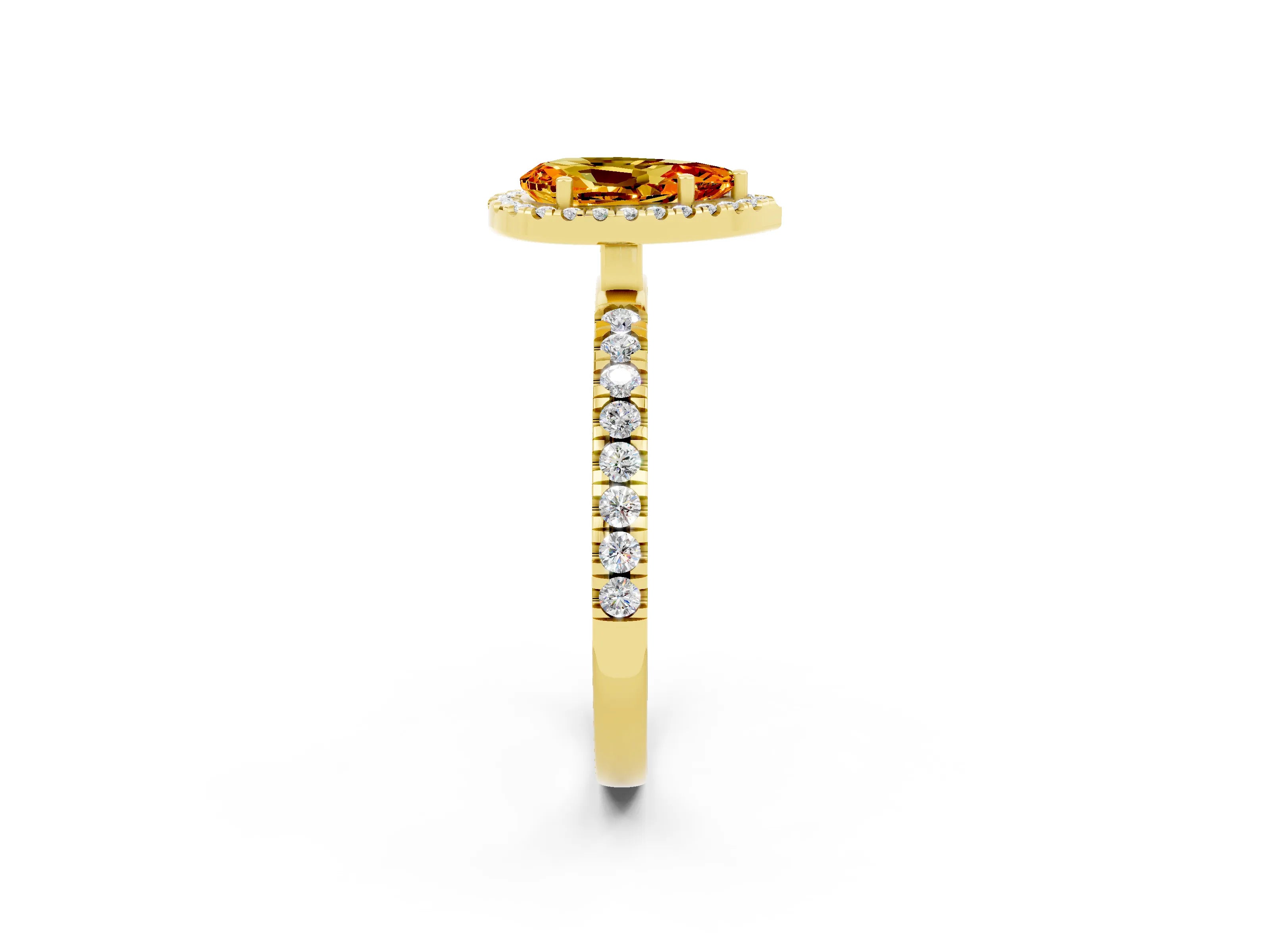 Yellow gold Pear Cut Halo Diamond Pave Band with Prong Setting_2