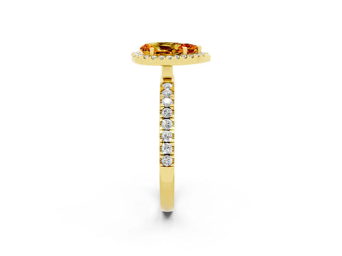 Yellow gold Pear Cut Halo Diamond Pave Band with Prong Setting_2