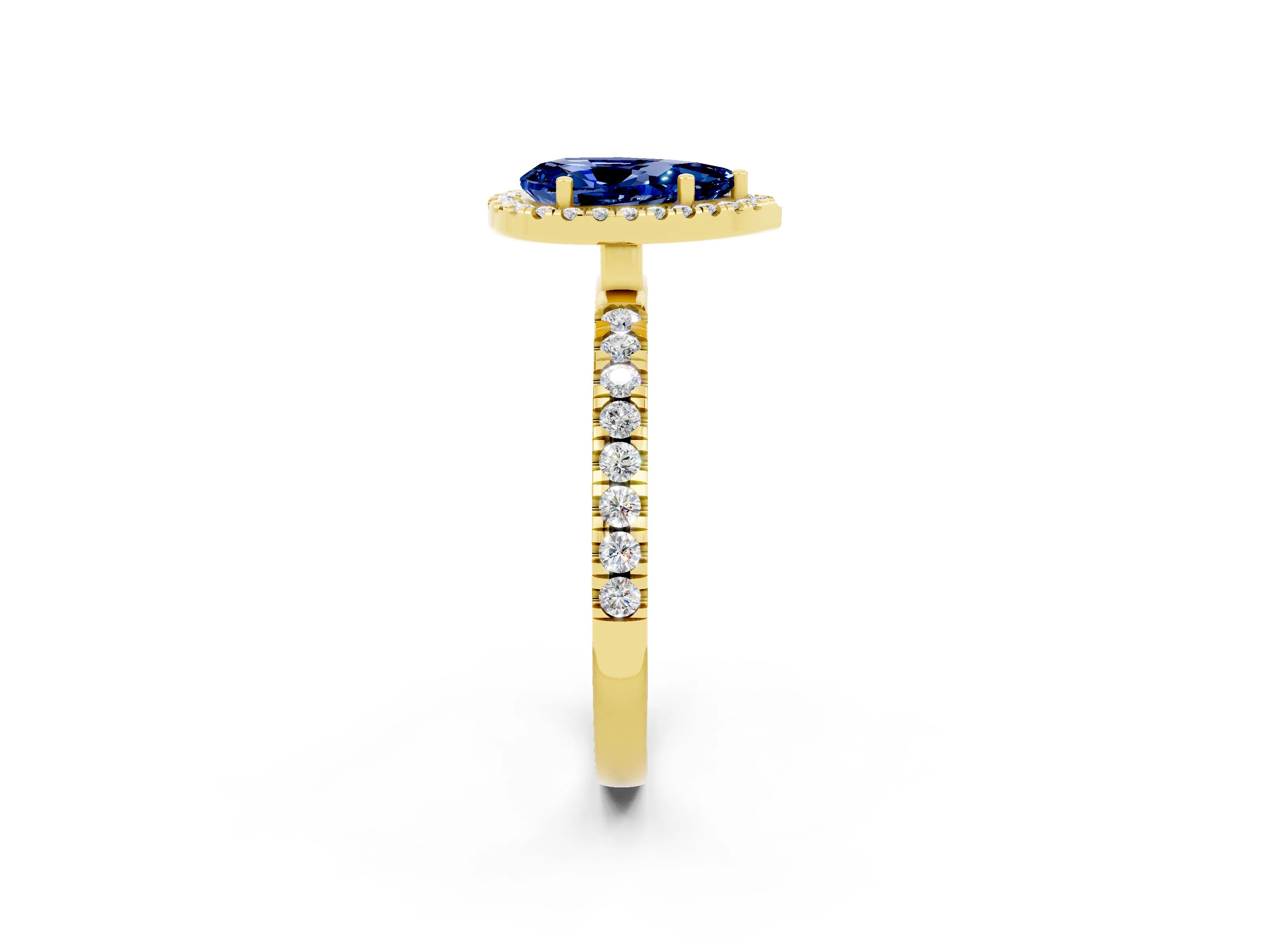 Yellow gold Pear Cut Halo Diamond Pave Band with Prong Setting_2
