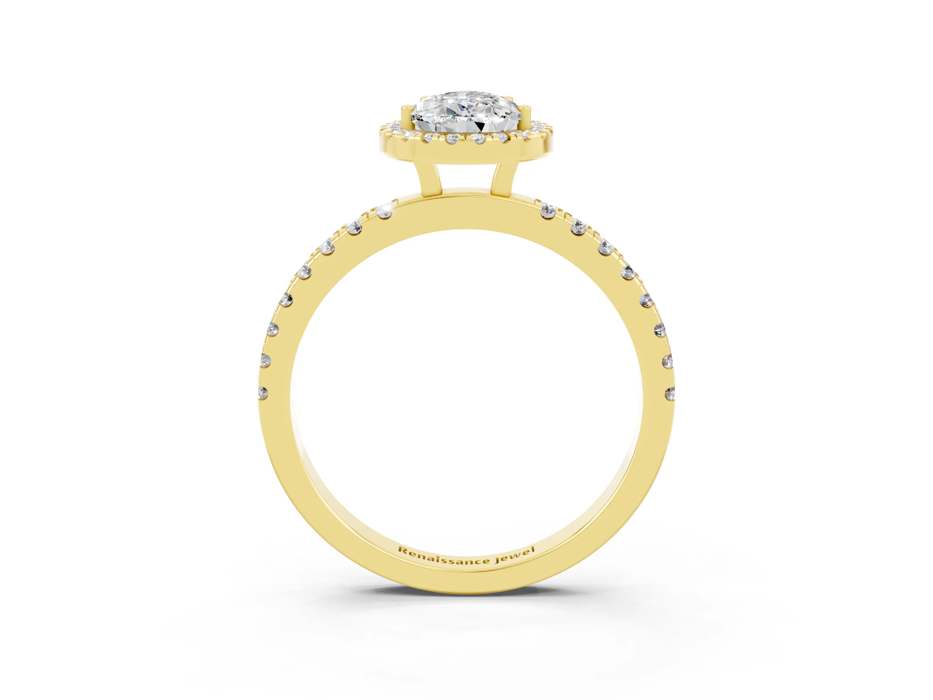 Yellow gold Pear Cut Halo Diamond Pave Band with Prong Setting_3