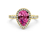 Yellow gold Pear Cut Halo Diamond Pave Band with Prong Setting