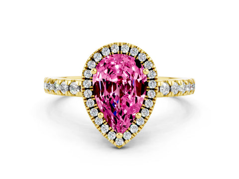 Yellow gold Pear Cut Halo Diamond Pave Band with Prong Setting