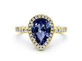 Yellow gold Pear Cut Halo Diamond Pave Band with Prong Setting