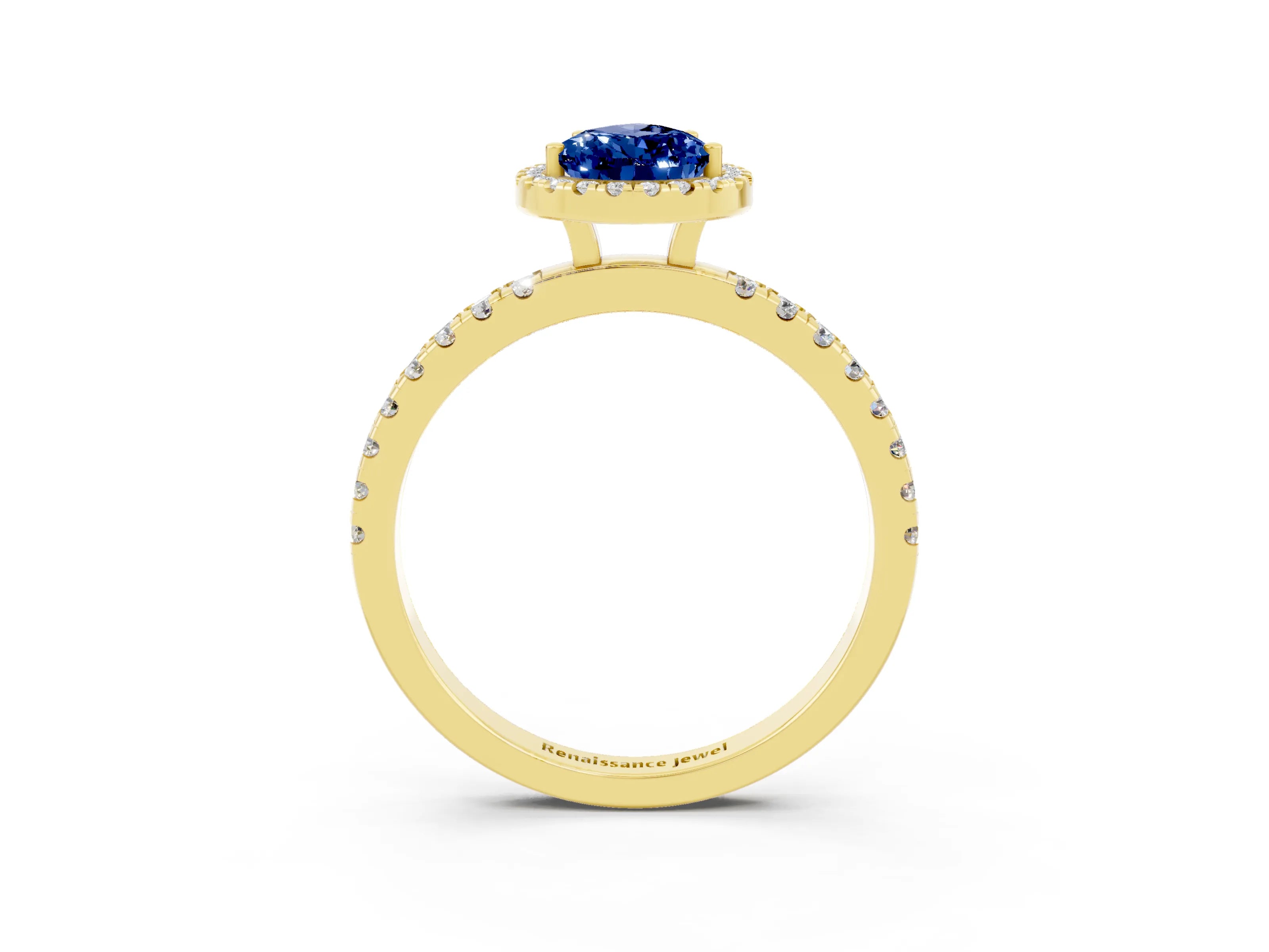 Yellow gold Pear Cut Halo Diamond Pave Band with Prong Setting_3