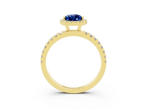 Yellow gold Pear Cut Halo Diamond Pave Band with Prong Setting_3