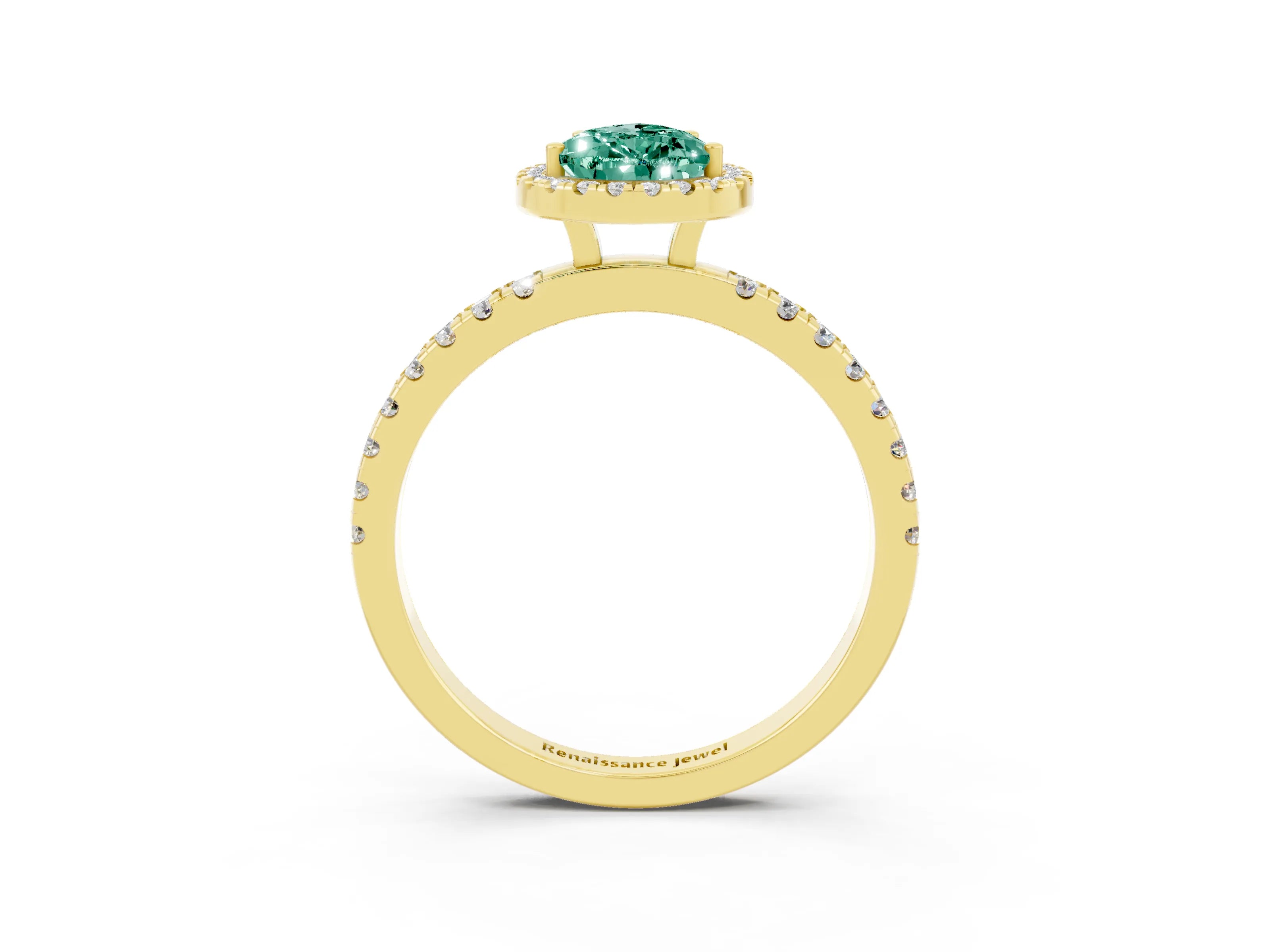 Yellow gold Pear Cut Halo Diamond Pave Band with Prong Setting_3