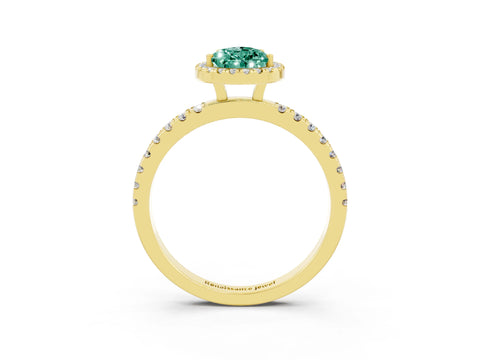 Yellow gold Pear Cut Halo Diamond Pave Band with Prong Setting_3
