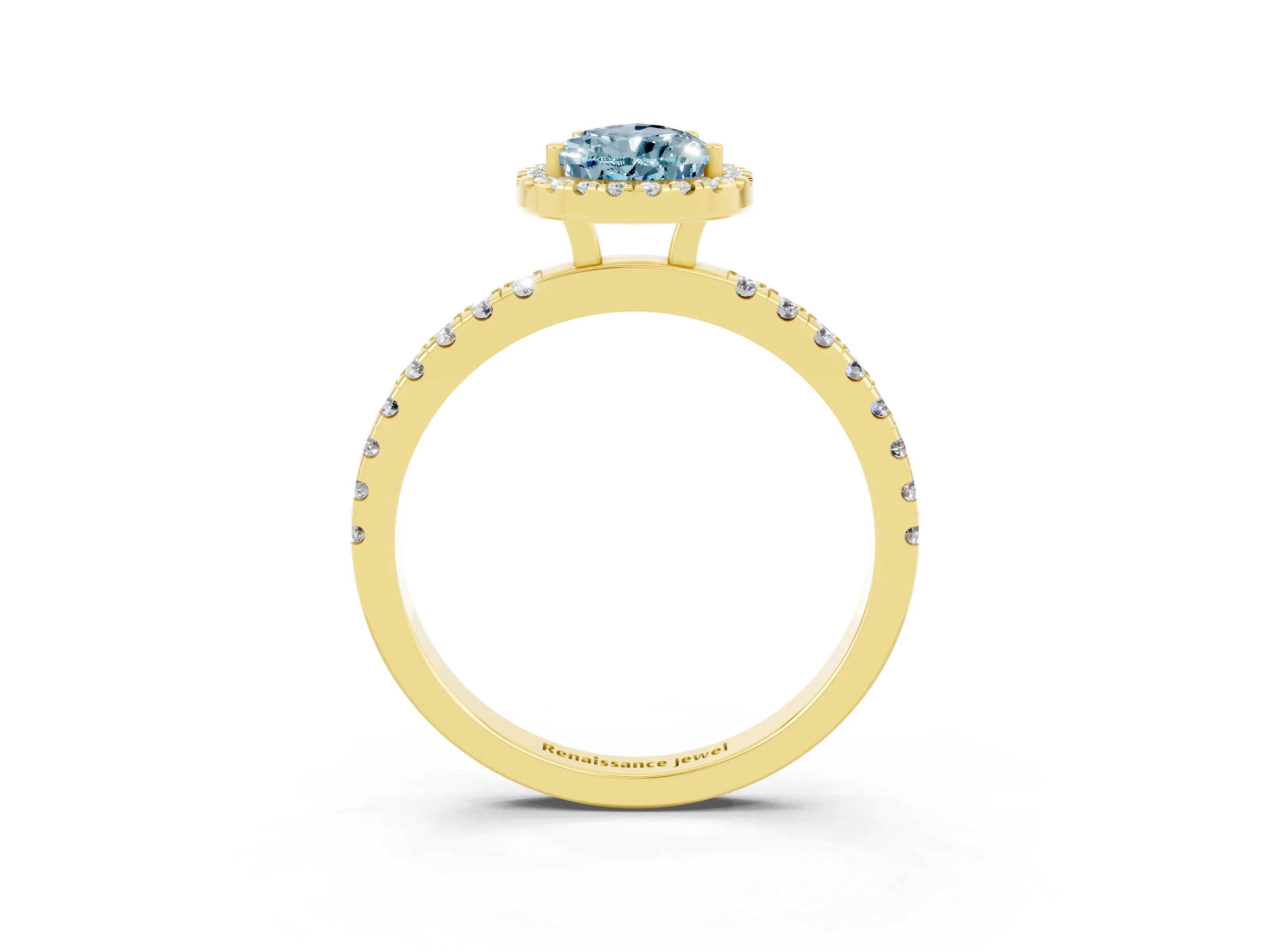 Yellow gold Pear Cut Halo Diamond Pave Band with Prong Setting_3