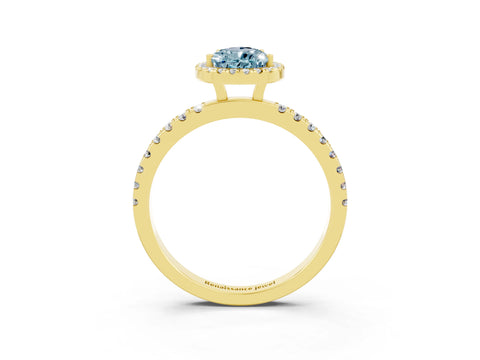 Yellow gold Pear Cut Halo Diamond Pave Band with Prong Setting_3