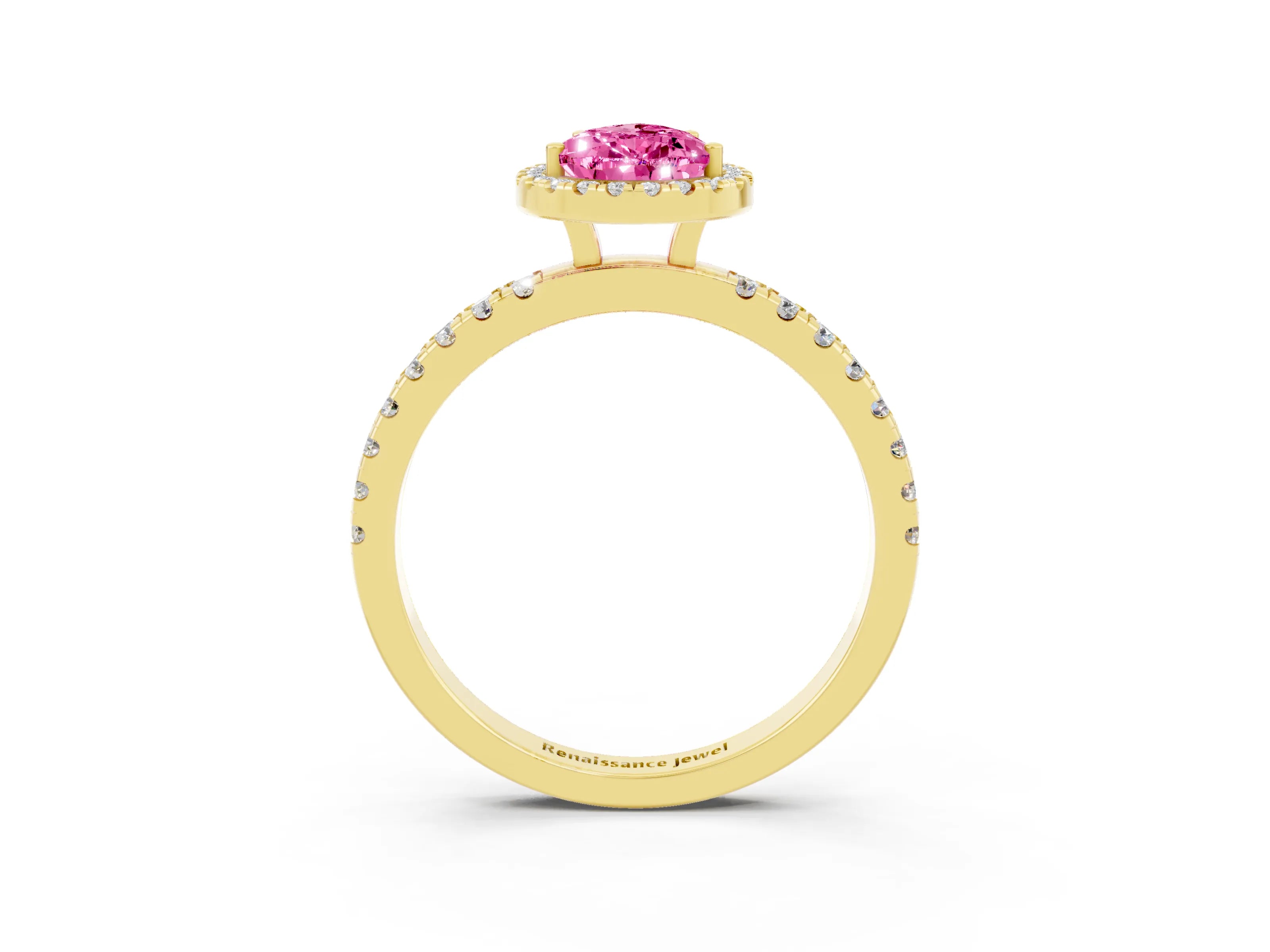 Yellow gold Pear Cut Halo Diamond Pave Band with Prong Setting_3