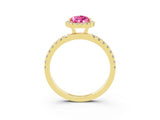 Yellow gold Pear Cut Halo Diamond Pave Band with Prong Setting_3