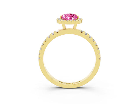 Yellow gold Pear Cut Halo Diamond Pave Band with Prong Setting_3