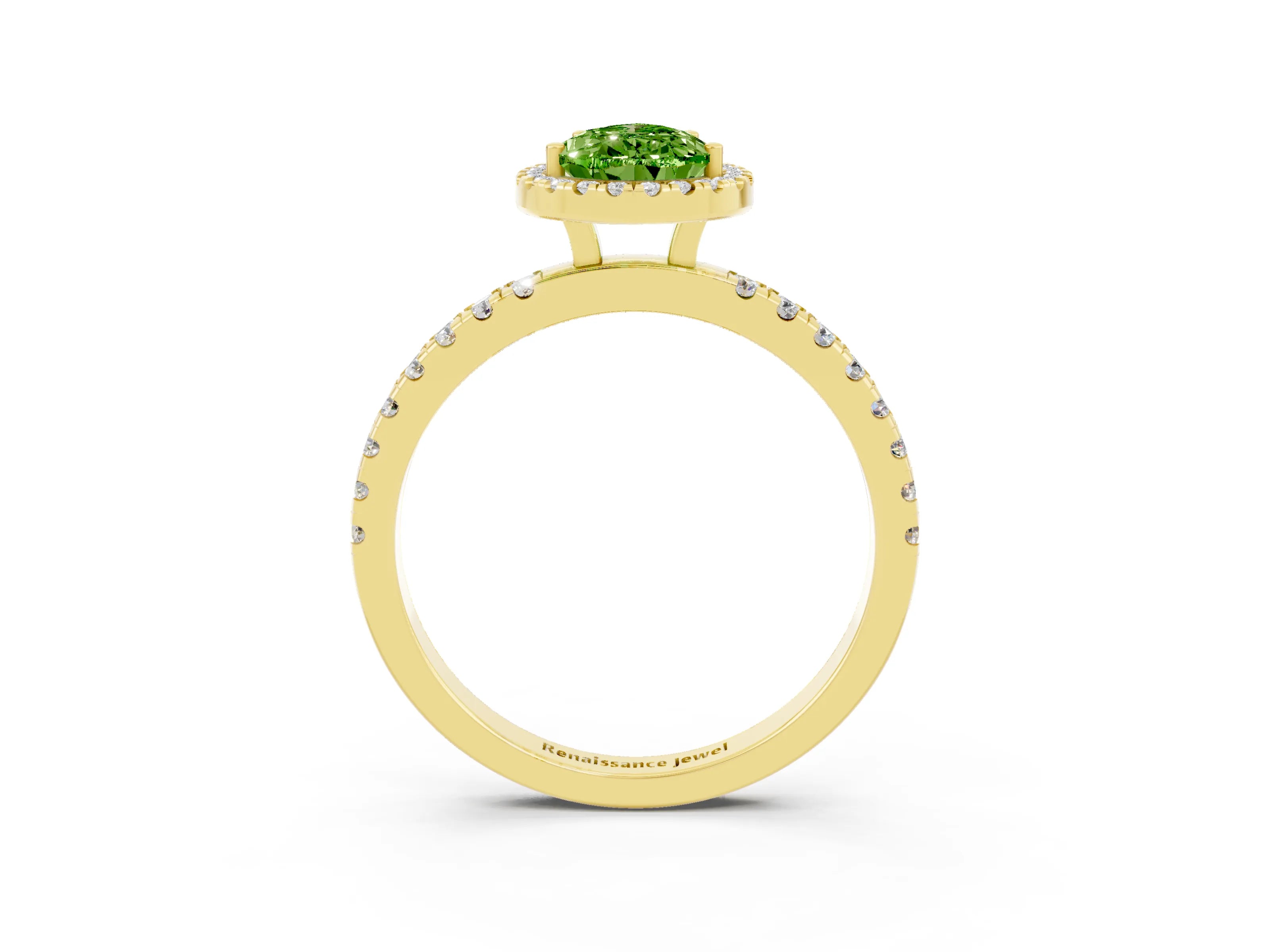 Yellow gold Pear Cut Halo Diamond Pave Band with Prong Setting_3