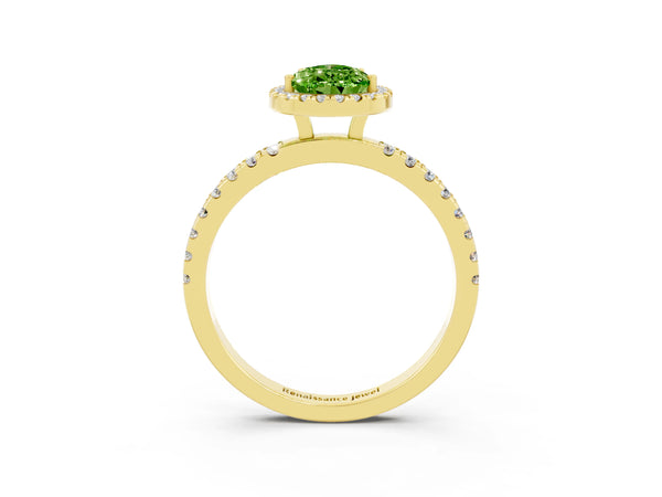 Yellow gold Pear Cut Halo Diamond Pave Band with Prong Setting