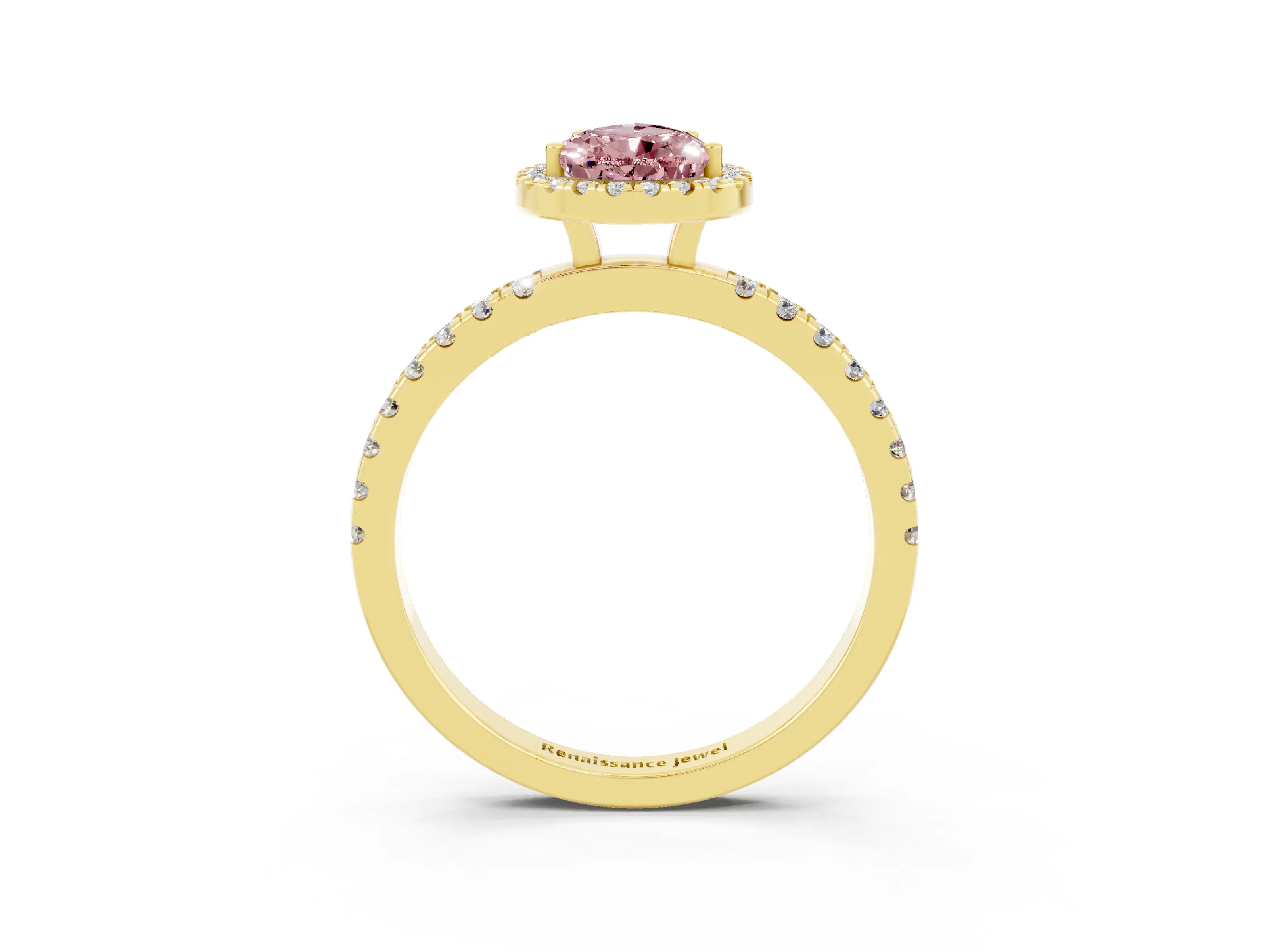 Yellow gold Pear Cut Halo Diamond Pave Band with Prong Setting_3