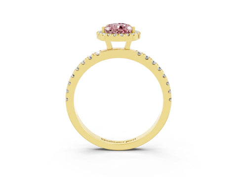 Yellow gold Pear Cut Halo Diamond Pave Band with Prong Setting_3