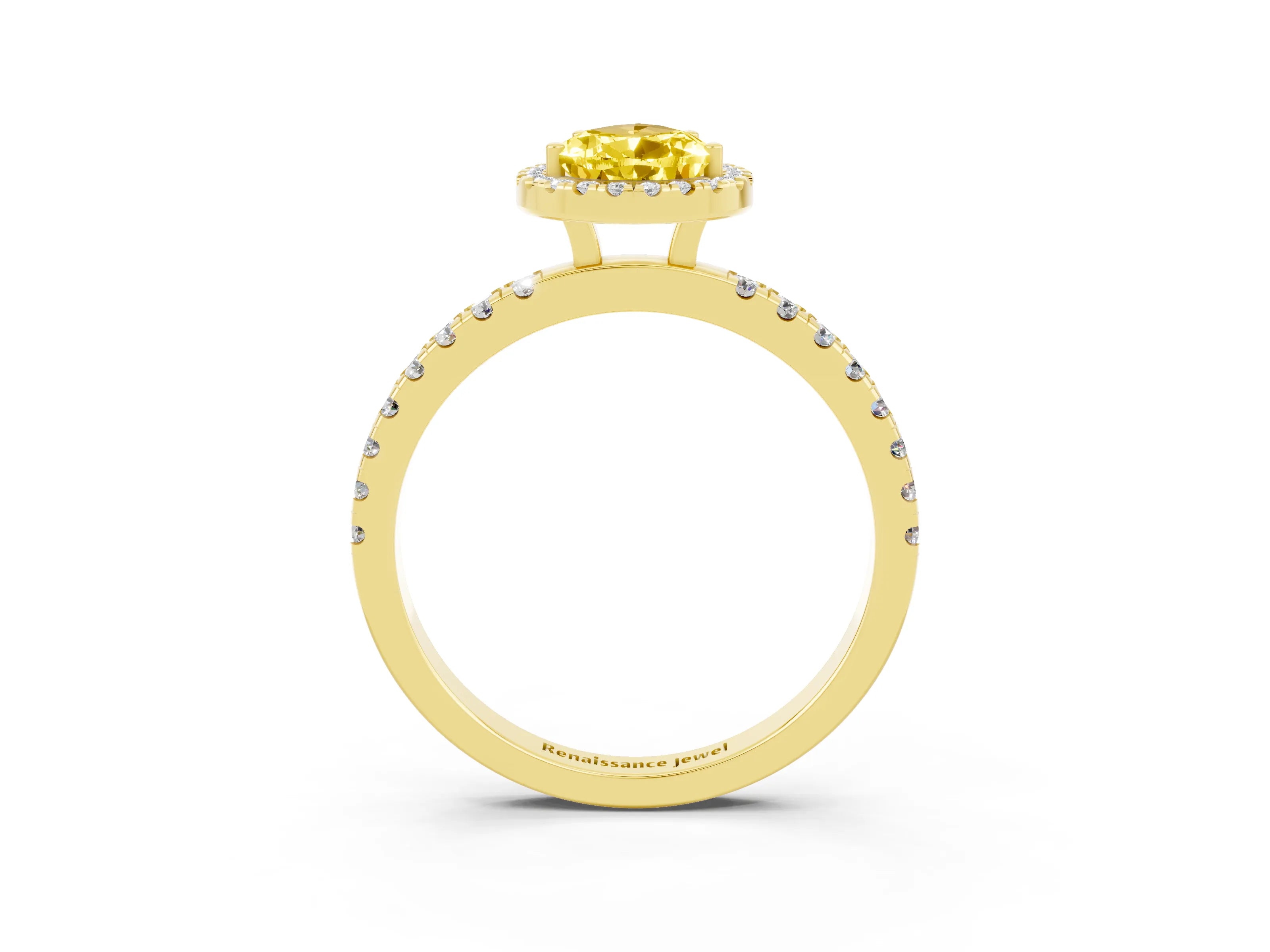 Yellow gold Pear Cut Halo Diamond Pave Band with Prong Setting_3