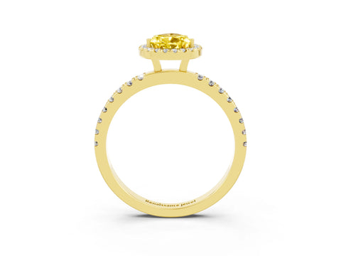 Yellow gold Pear Cut Halo Diamond Pave Band with Prong Setting_3