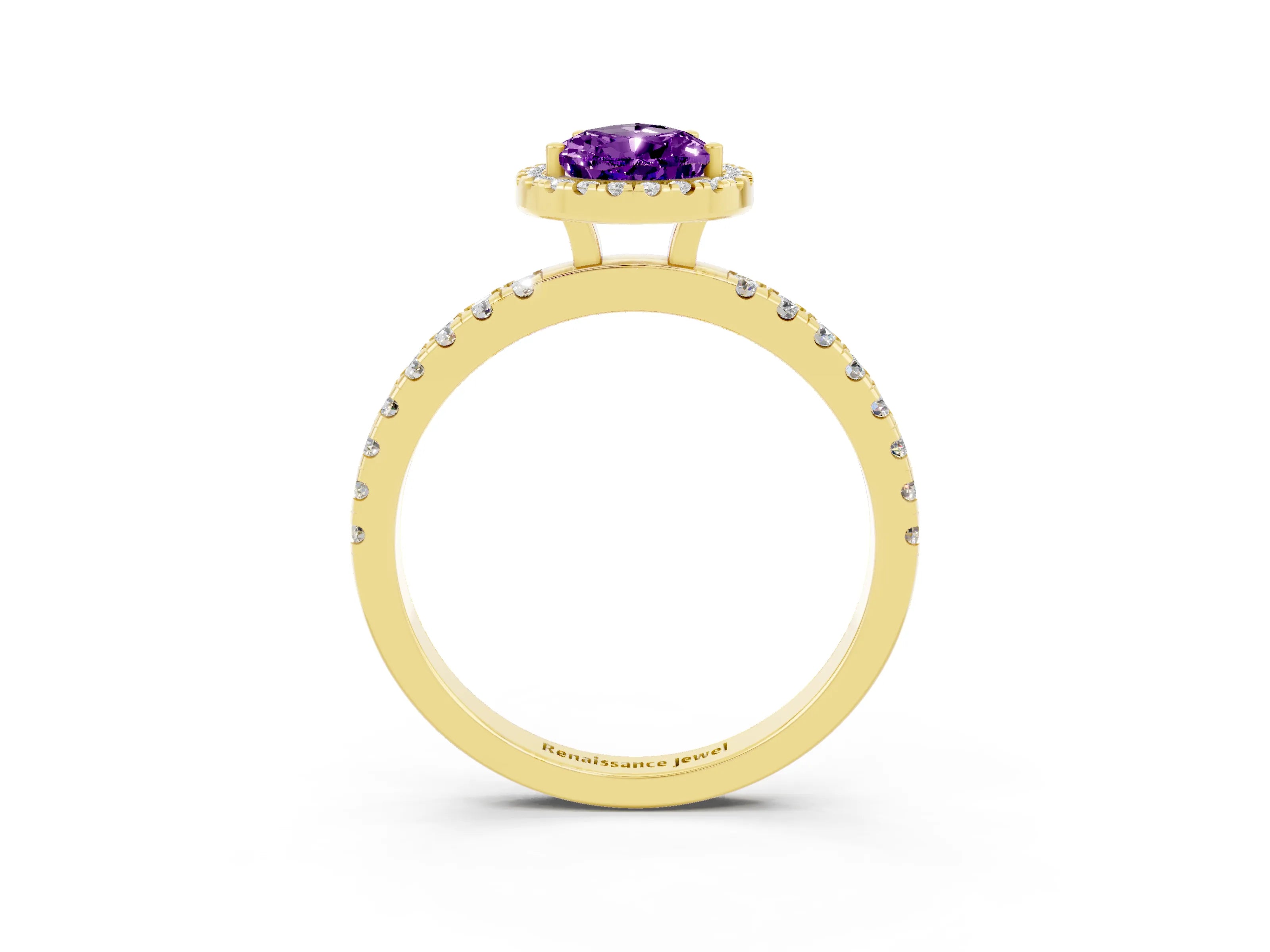Yellow gold Pear Cut Halo Diamond Pave Band with Prong Setting_3