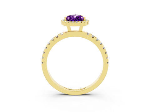 Yellow gold Pear Cut Halo Diamond Pave Band with Prong Setting_3