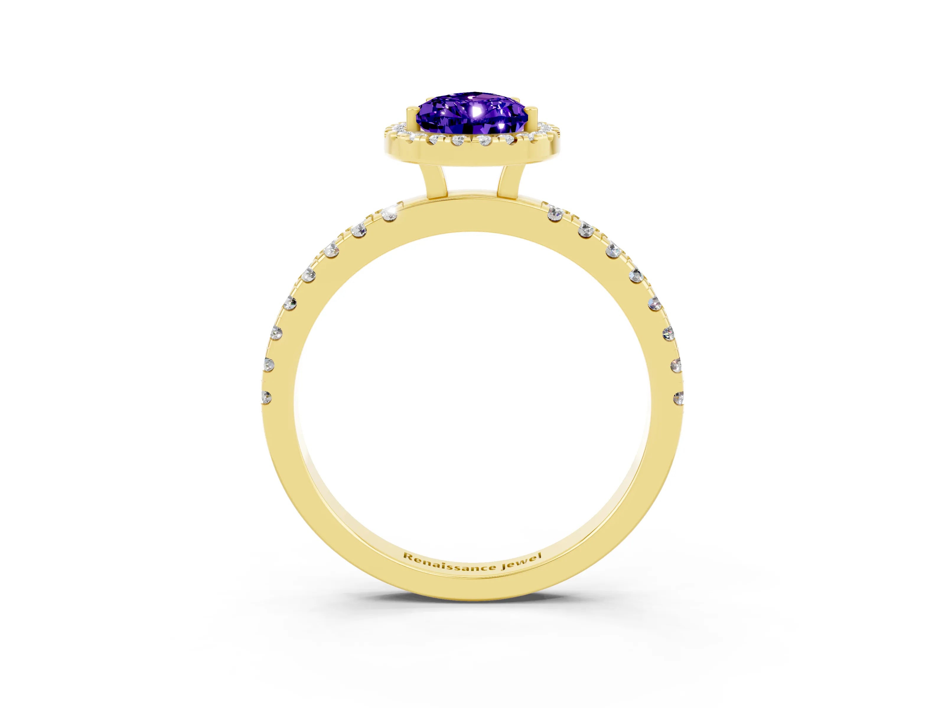 Yellow gold Pear Cut Halo Diamond Pave Band with Prong Setting_3