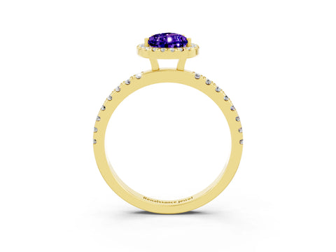 Yellow gold Pear Cut Halo Diamond Pave Band with Prong Setting_3