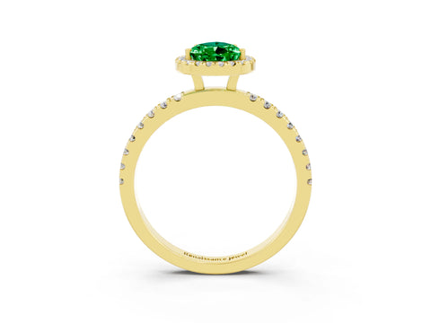 Yellow gold Pear Cut Halo Diamond Pave Band with Prong Setting_3