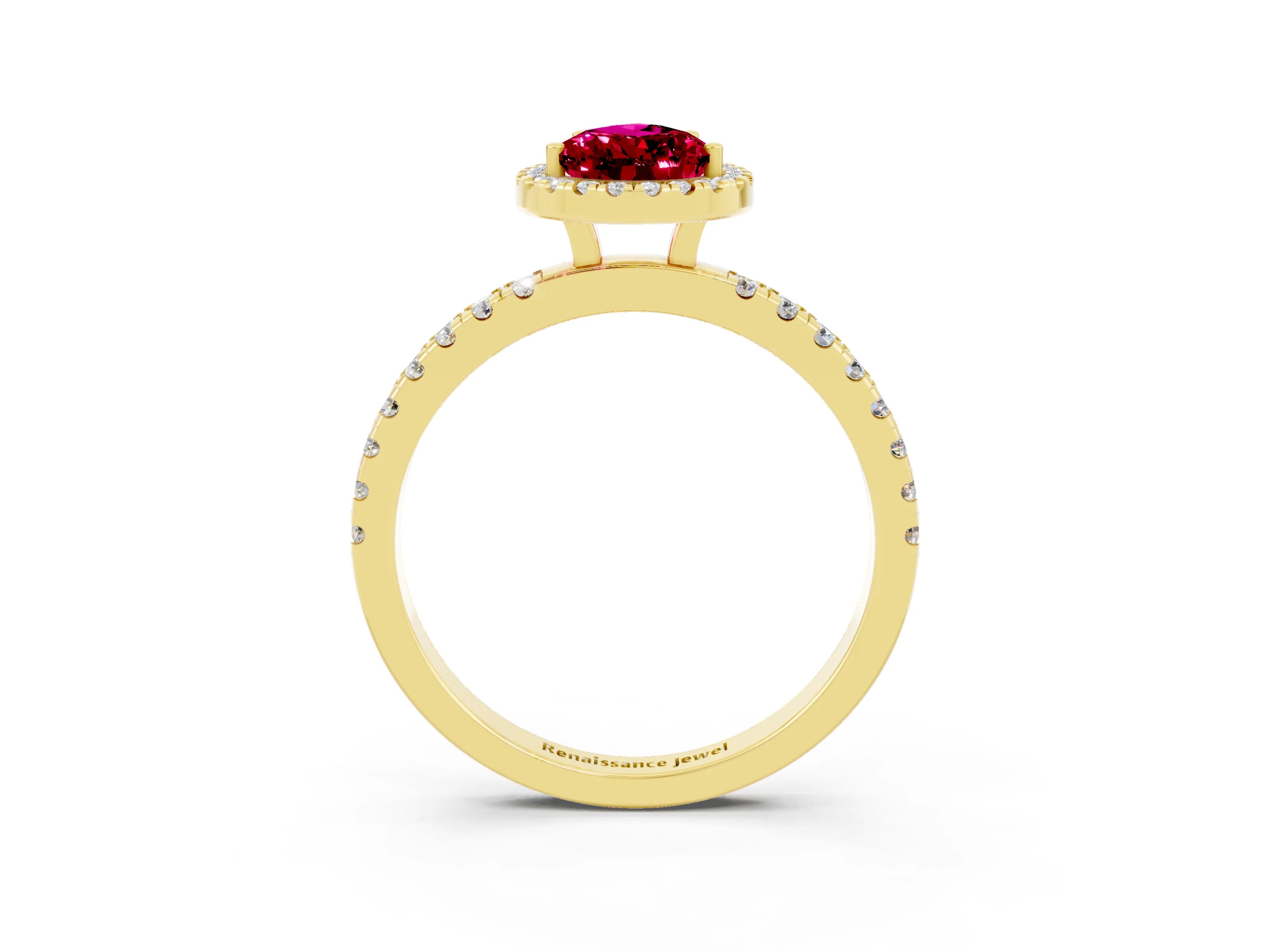 Yellow gold Pear Cut Halo Diamond Pave Band with Prong Setting_3