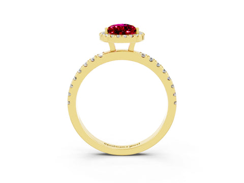 Yellow gold Pear Cut Halo Diamond Pave Band with Prong Setting_3