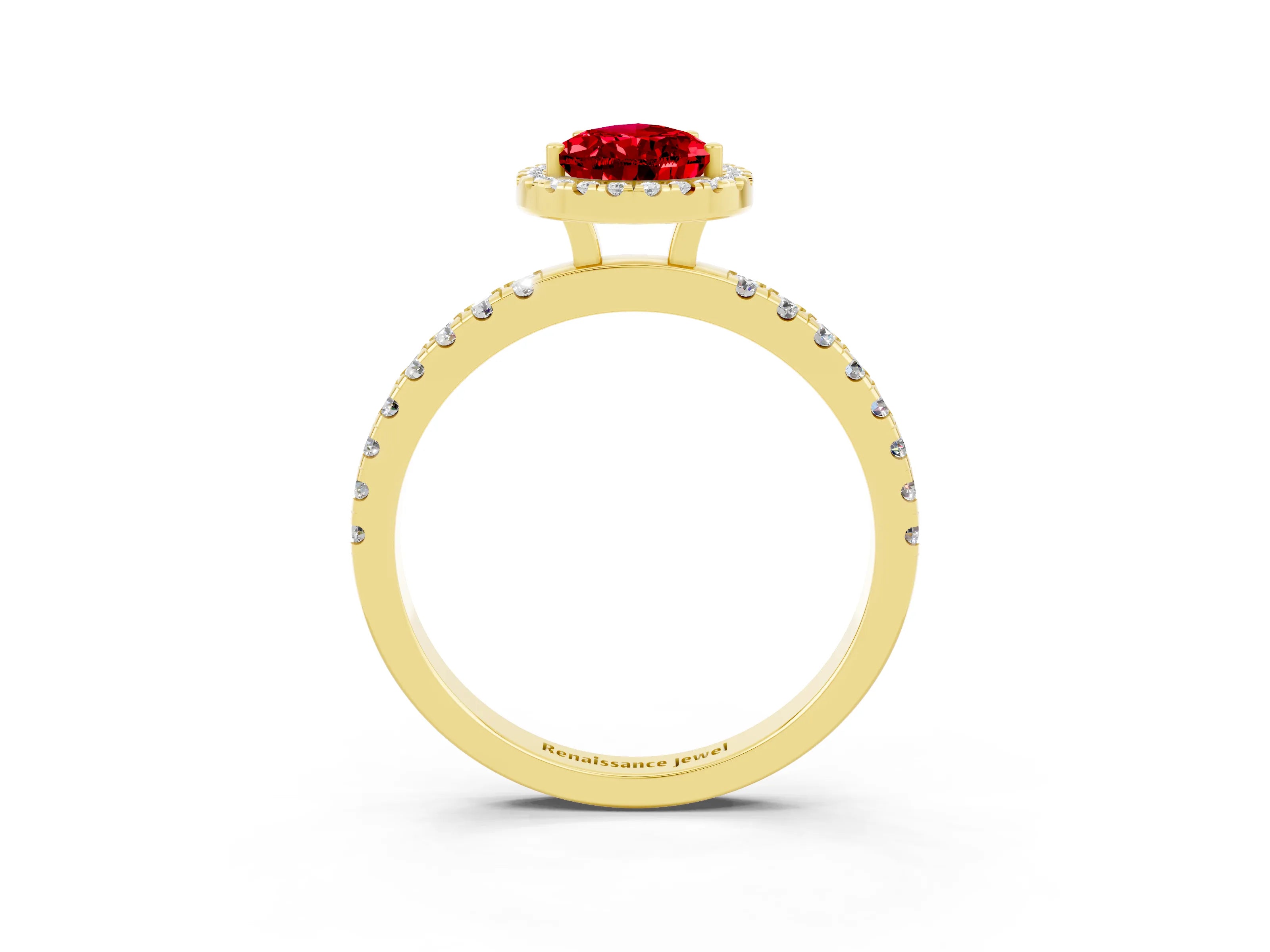 Yellow gold Pear Cut Halo Diamond Pave Band with Prong Setting_3