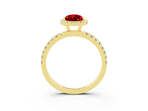 Yellow gold Pear Cut Halo Diamond Pave Band with Prong Setting_3