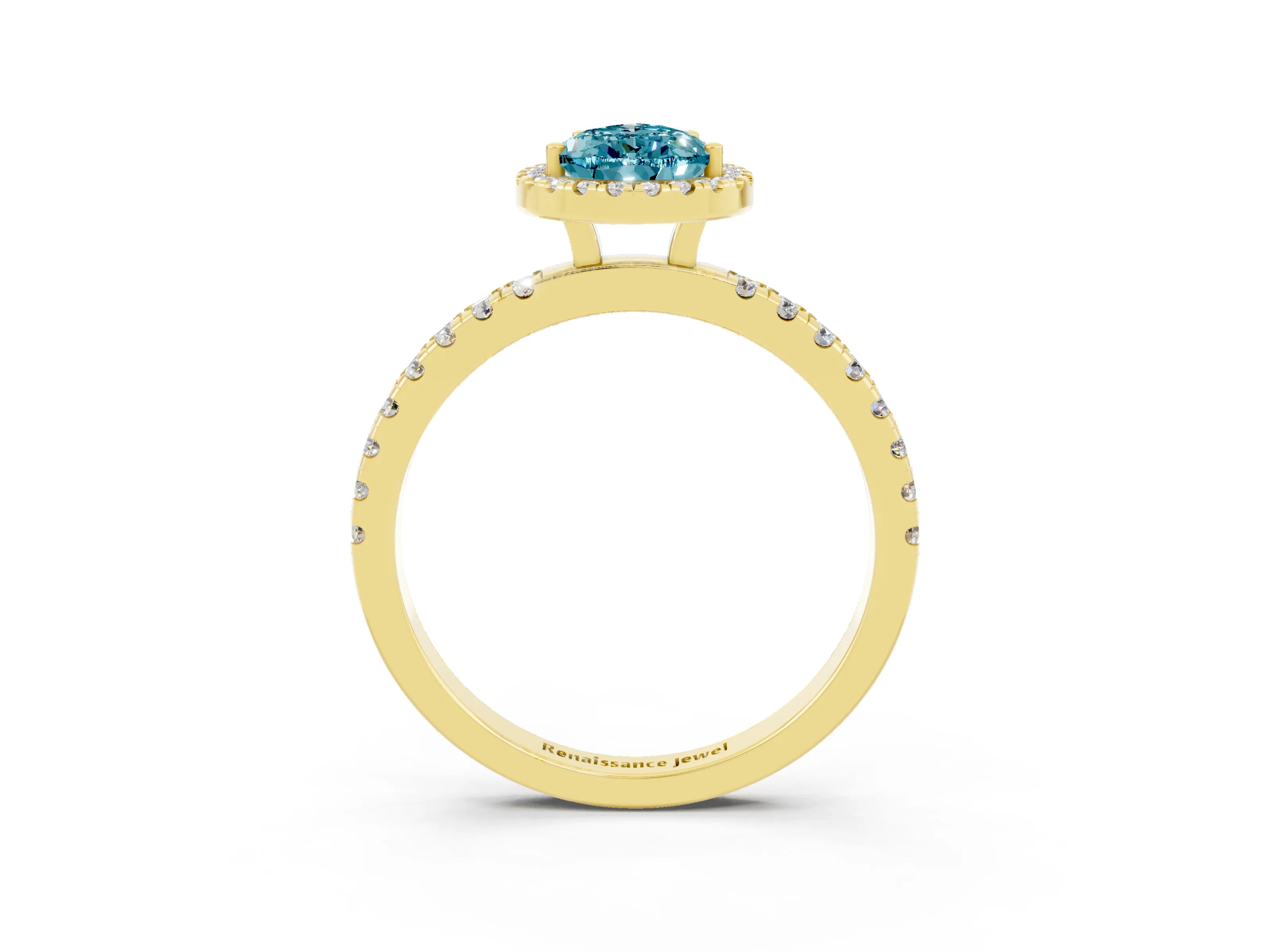 Yellow gold Pear Cut Halo Diamond Pave Band with Prong Setting_3