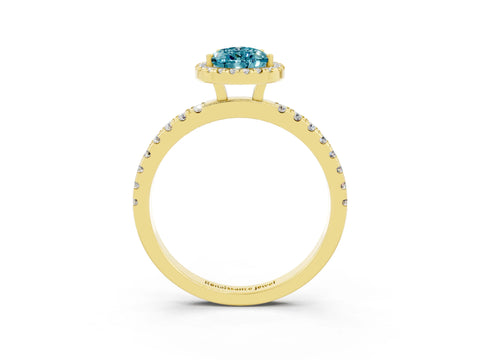 Yellow gold Pear Cut Halo Diamond Pave Band with Prong Setting_3