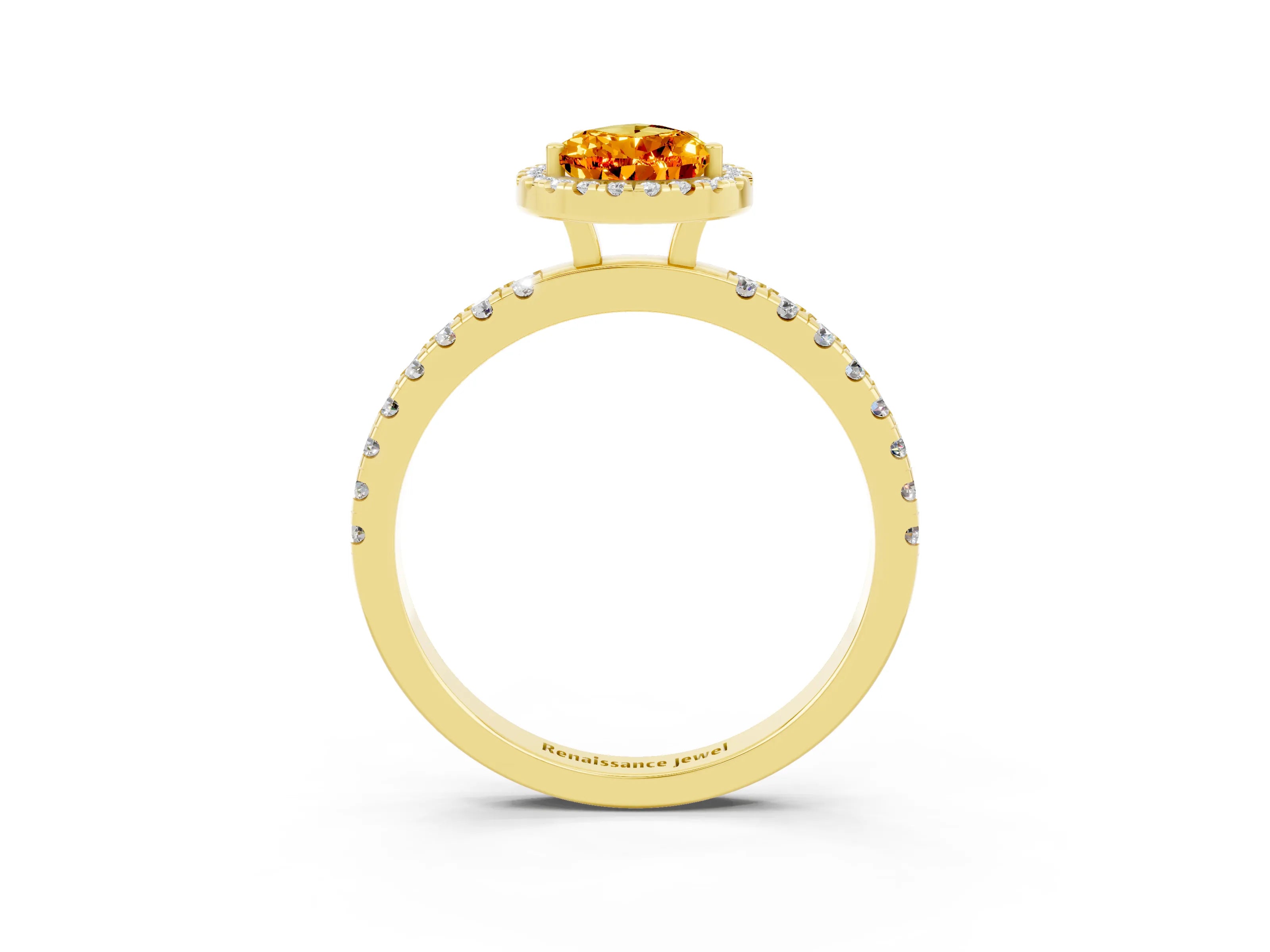 Yellow gold Pear Cut Halo Diamond Pave Band with Prong Setting_3