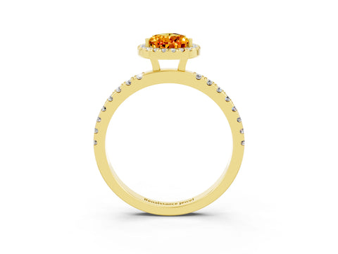 Yellow gold Pear Cut Halo Diamond Pave Band with Prong Setting_3