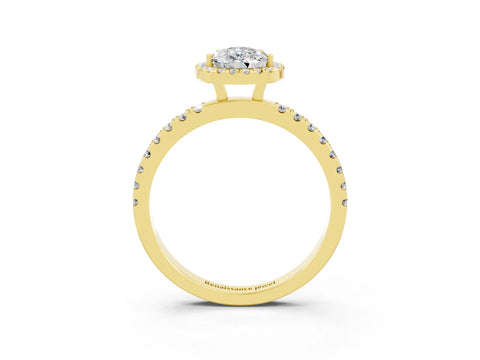 Yellow gold Pear Cut Halo Diamond Pave Band with Prong Setting_3