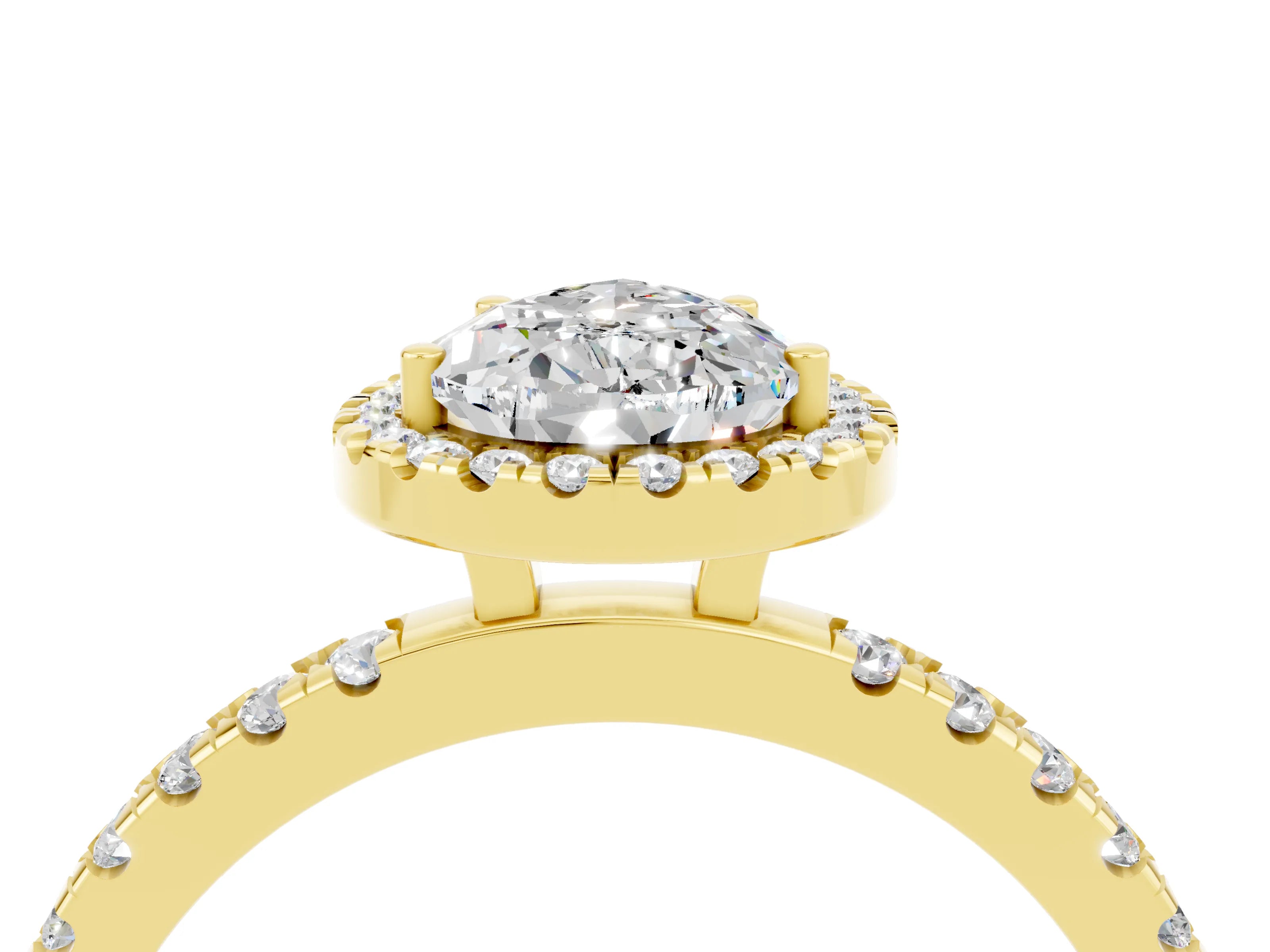 Yellow gold Pear Cut Halo Diamond Pave Band with Prong Setting_4