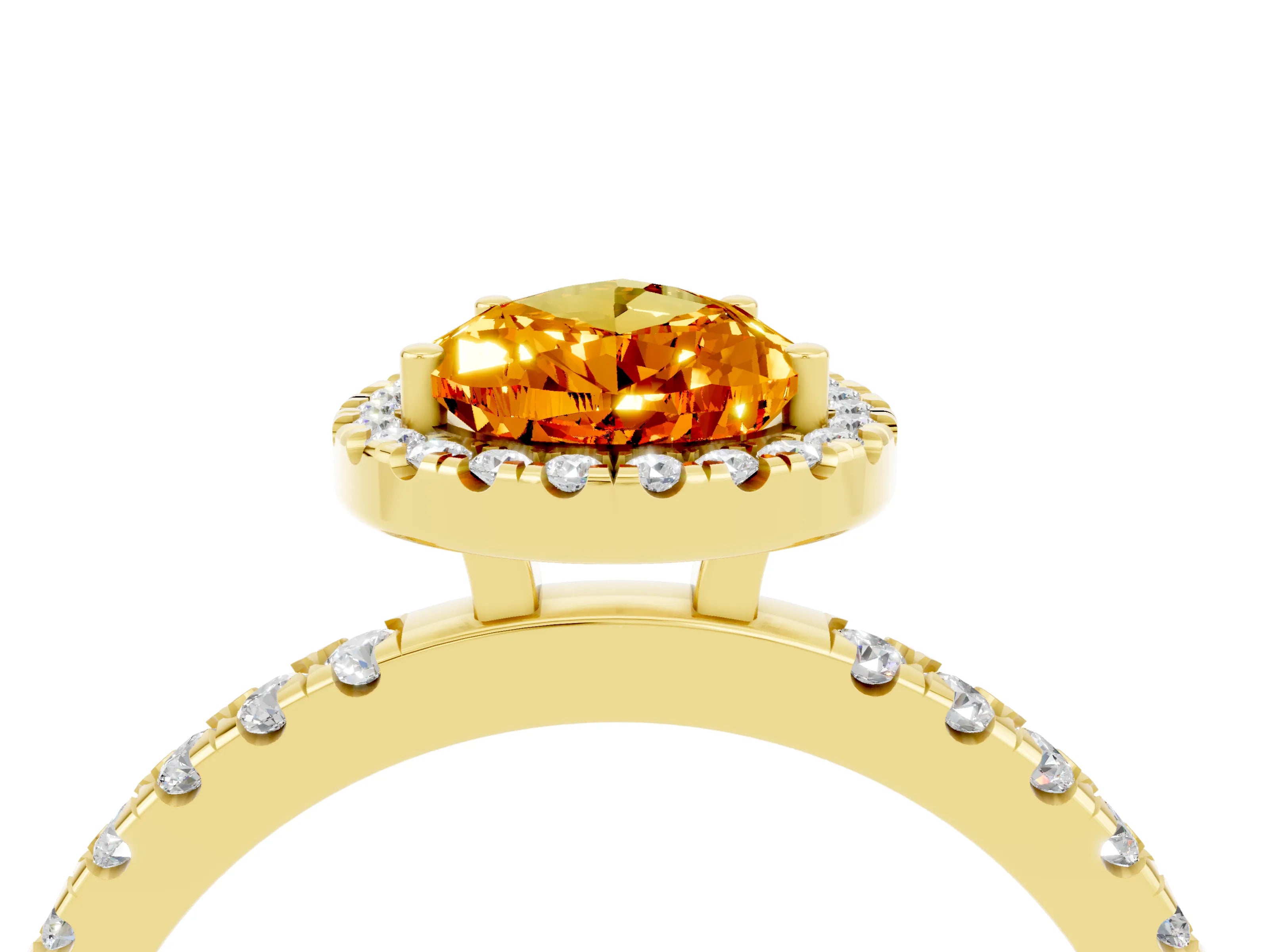 Yellow gold Pear Cut Halo Diamond Pave Band with Prong Setting_4