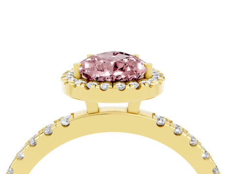 Yellow gold Pear Cut Halo Diamond Pave Band with Prong Setting_4