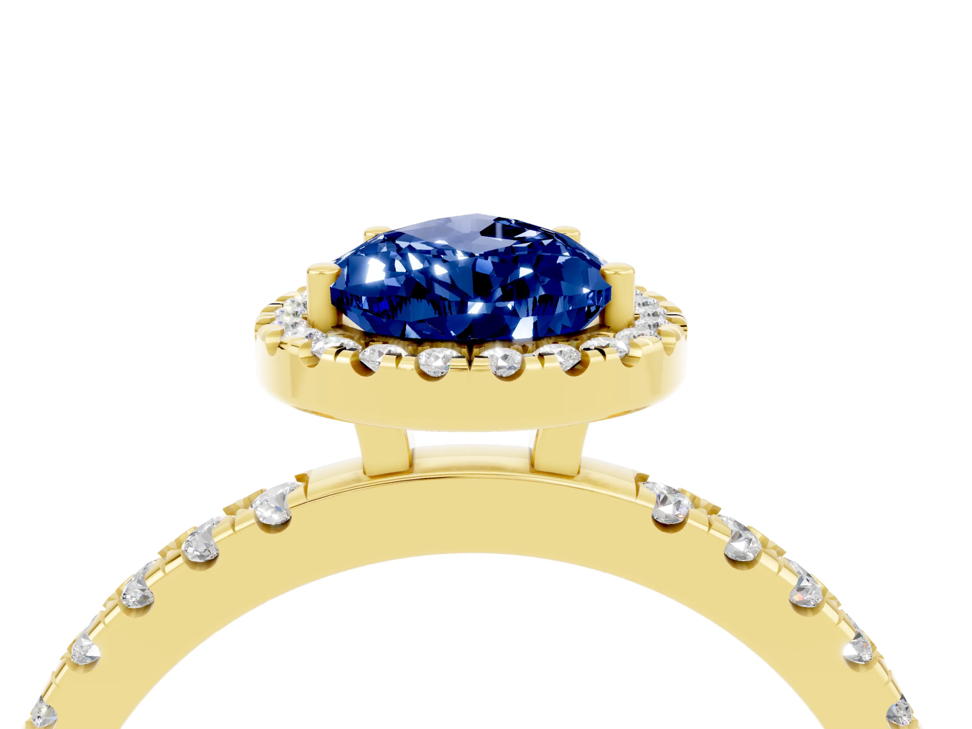 Yellow gold Pear Cut Halo Diamond Pave Band with Prong Setting_4