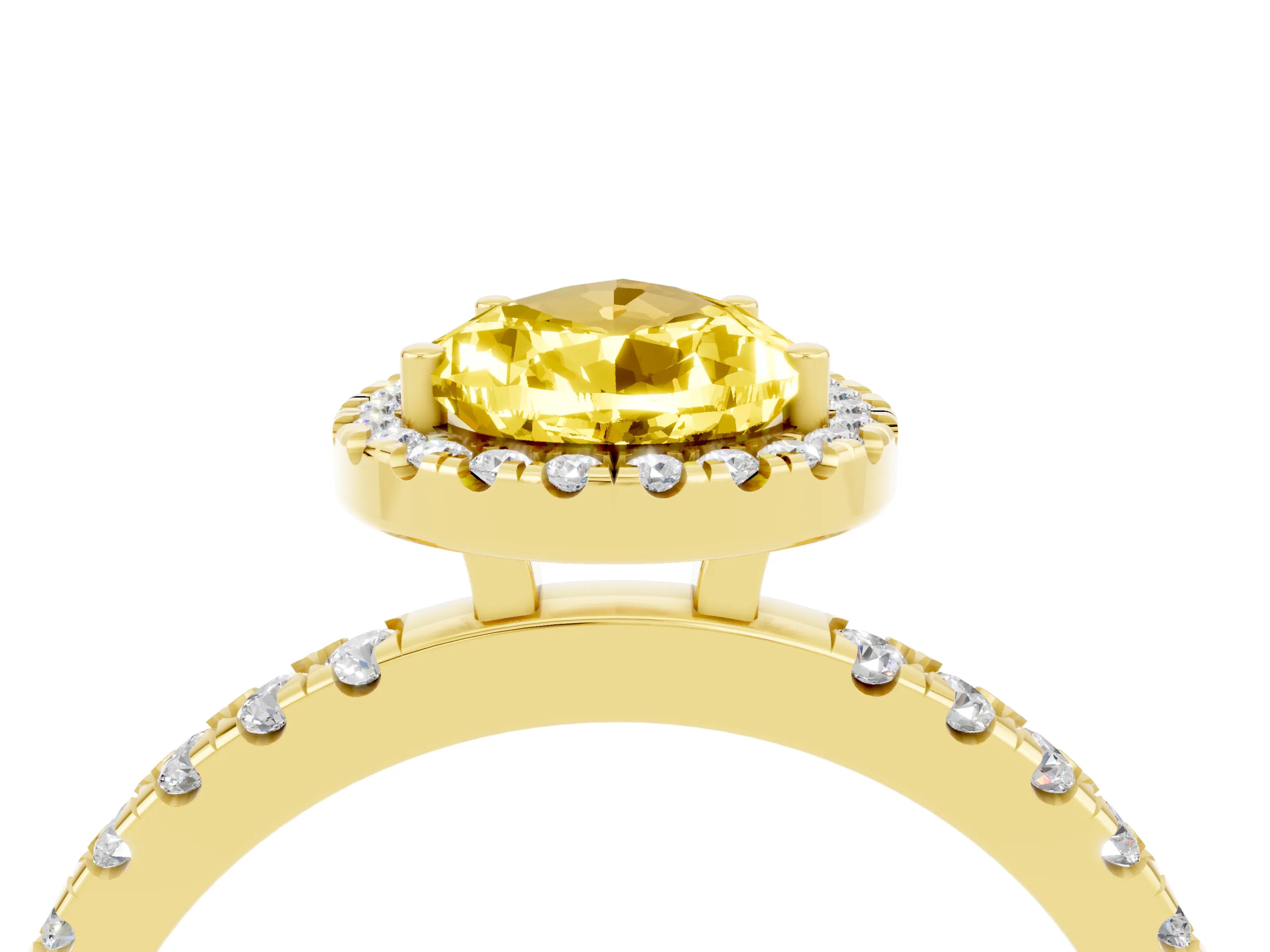 Yellow gold Pear Cut Halo Diamond Pave Band with Prong Setting_4