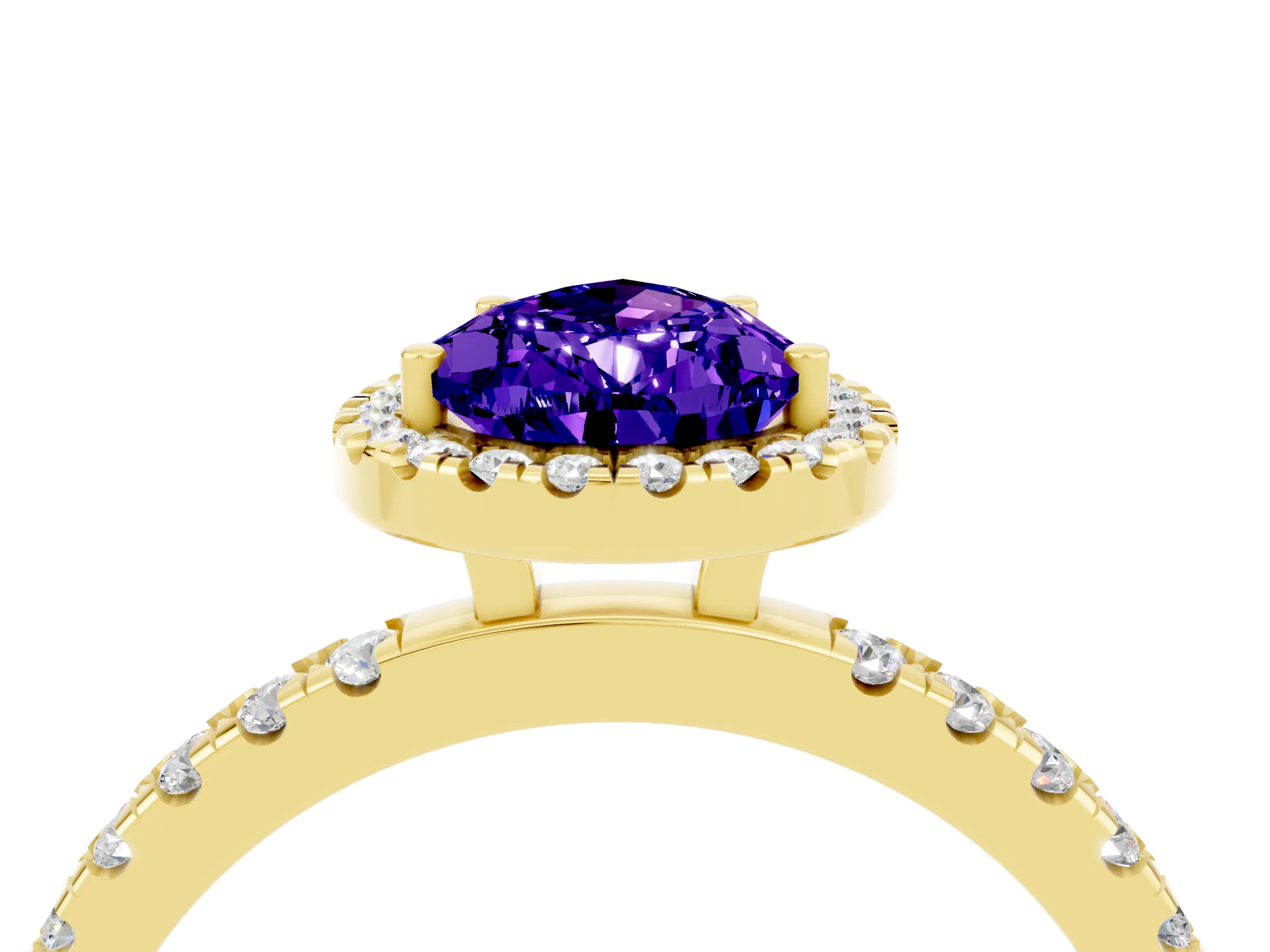 Yellow gold Pear Cut Halo Diamond Pave Band with Prong Setting_4