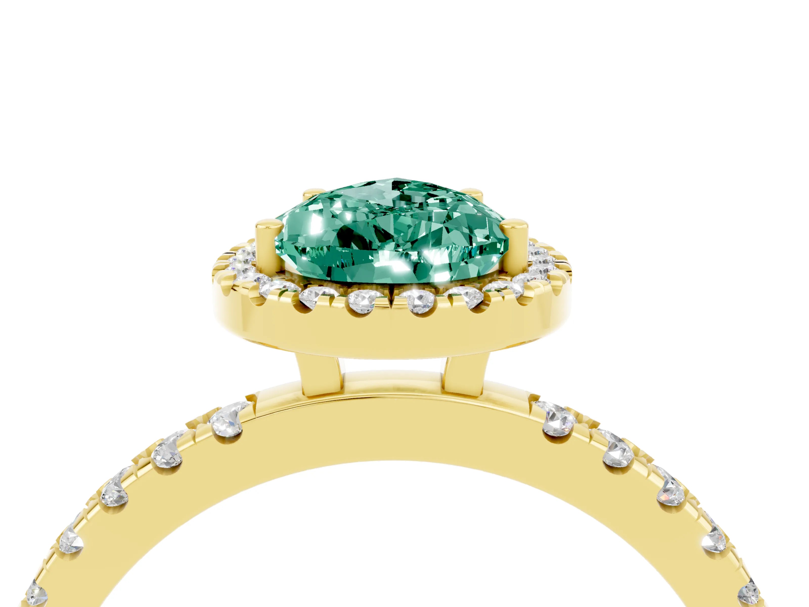 Yellow gold Pear Cut Halo Diamond Pave Band with Prong Setting_4