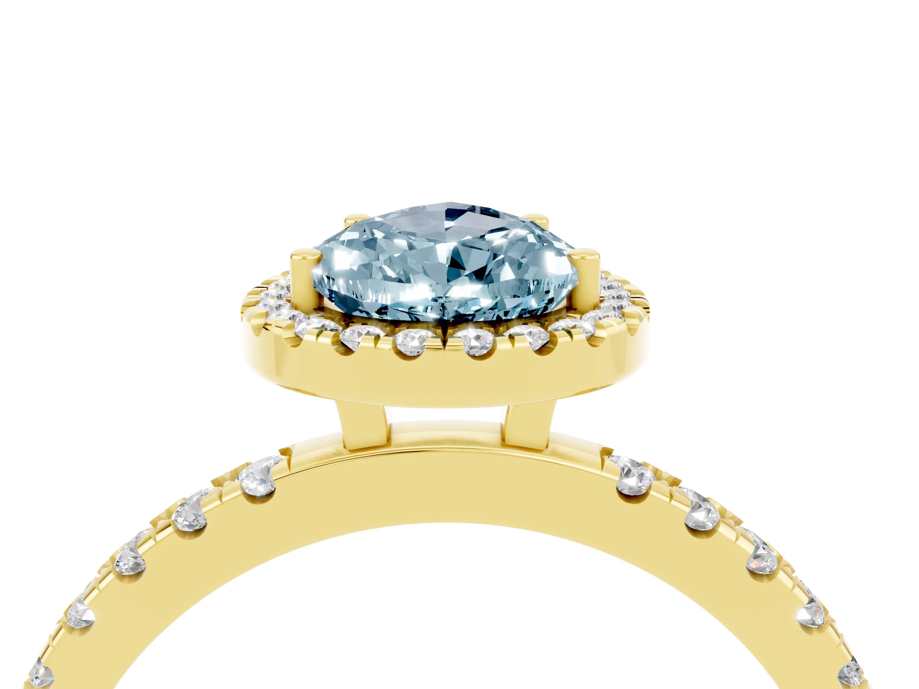 Yellow gold Pear Cut Halo Diamond Pave Band with Prong Setting_4