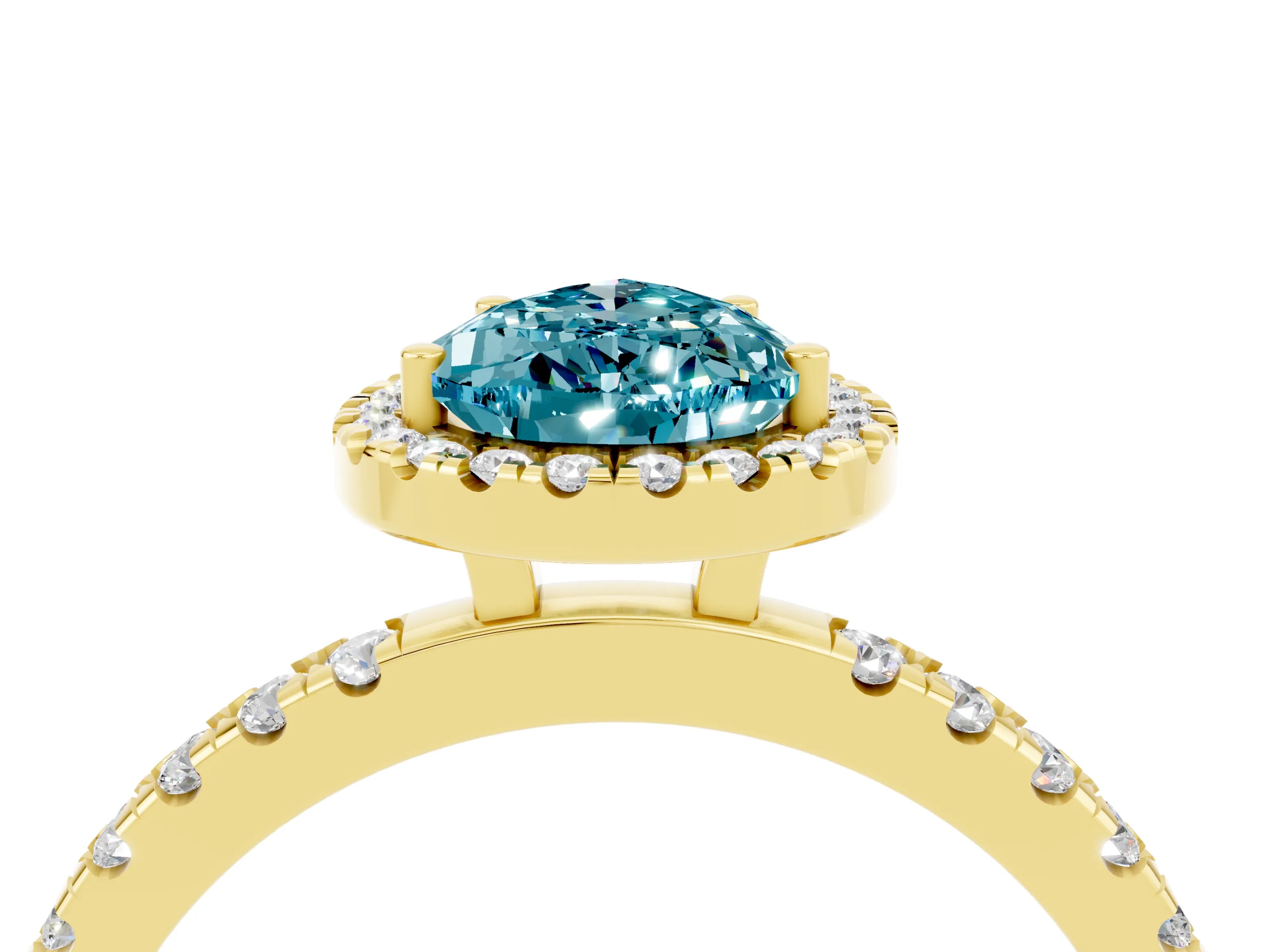 Yellow gold Pear Cut Halo Diamond Pave Band with Prong Setting_4
