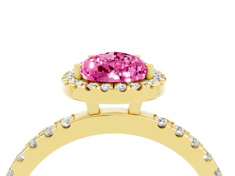 Yellow gold Pear Cut Halo Diamond Pave Band with Prong Setting_4