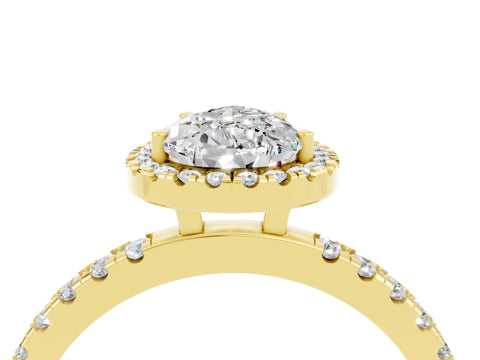 Yellow gold Pear Cut Halo Diamond Pave Band with Prong Setting_4