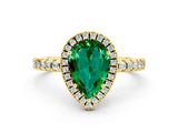 Yellow gold Pear Cut Halo Diamond Pave Band with Prong Setting