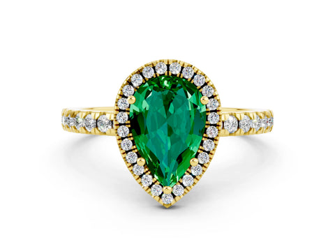 Yellow gold Pear Cut Halo Diamond Pave Band with Prong Setting