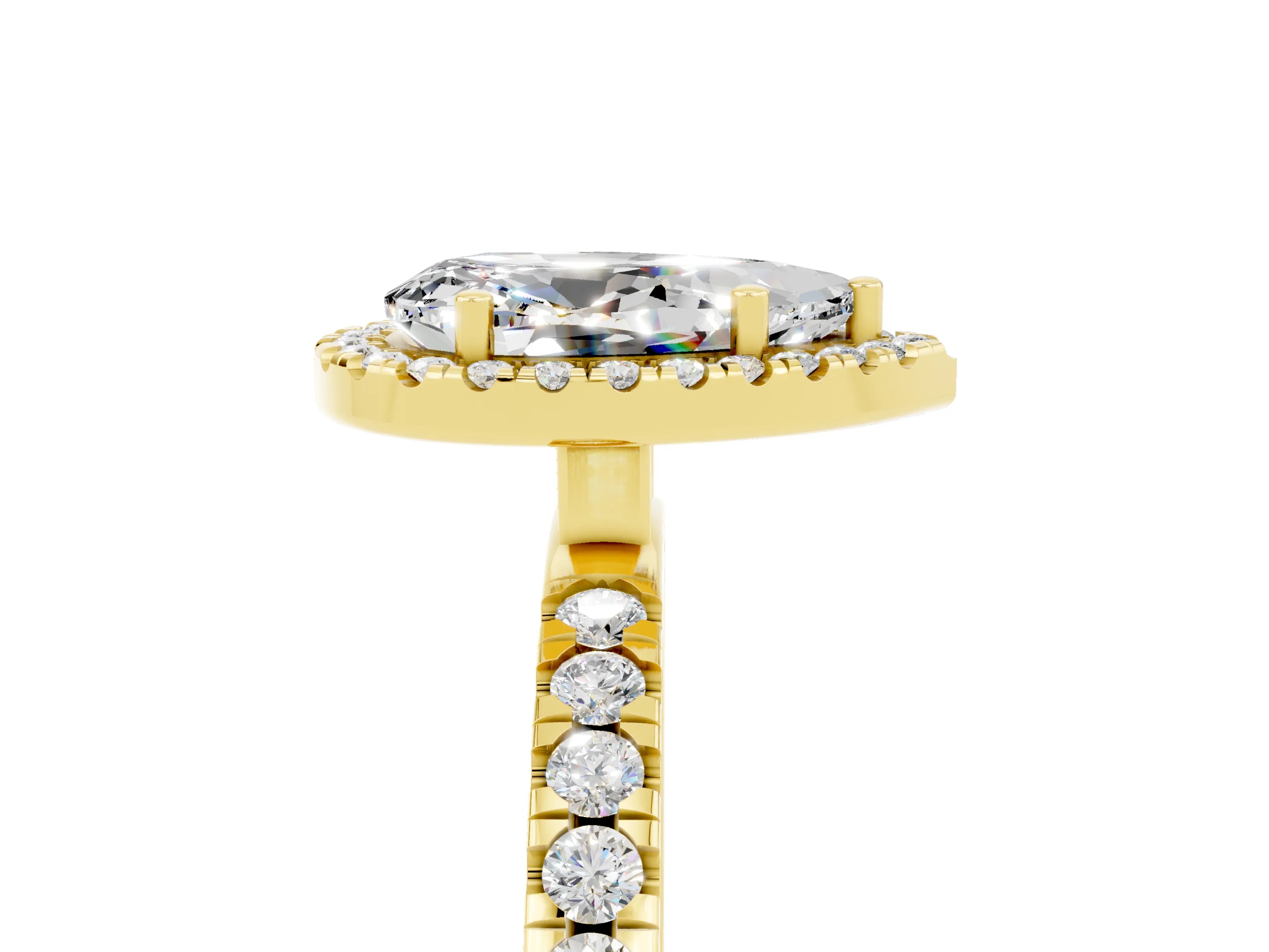 Yellow gold Pear Cut Halo Diamond Pave Band with Prong Setting_5